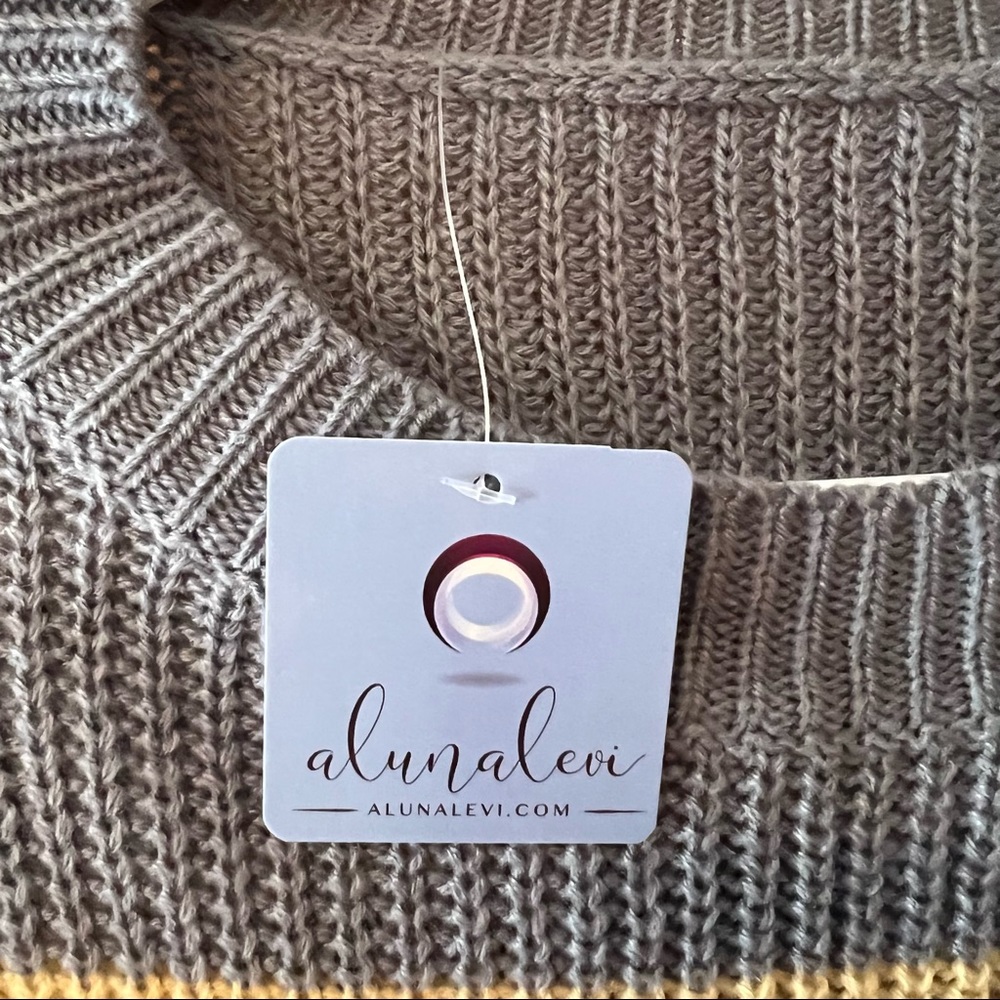 NWT Aluna Levi Blue Striped Sweater Size Large Boutique Fall Winter Relaxed - Picture 6 of 6
